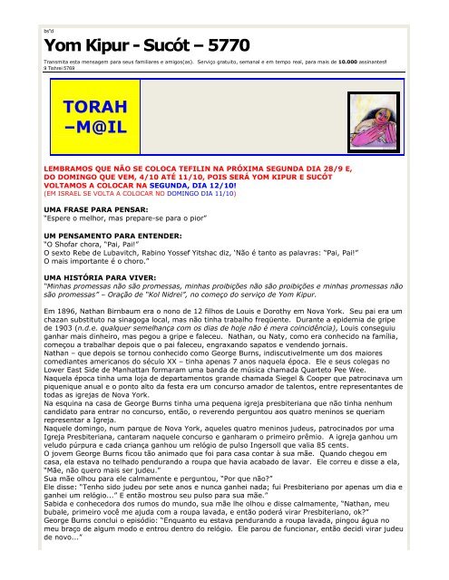 Yom Kipur - Sucót – 5770 TORAH –M@IL - torah mail