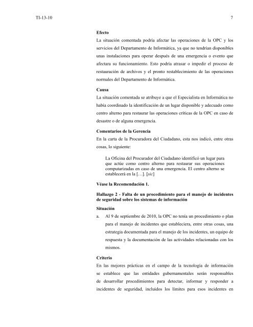 INFORME DE AUDITORÍA TI-13-10 27 de noviembre de 2012 ...