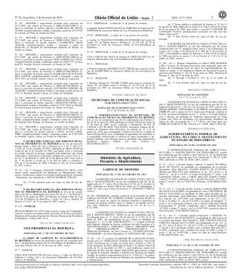 Portaria 105, de 1° de Fevereiro de 2010 - Ministério da Agricultura ...