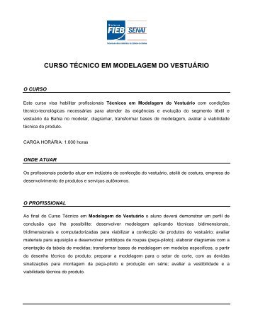 CURSO TÉCNICO EM MODELAGEM DO VESTUÁRIO - Fieb