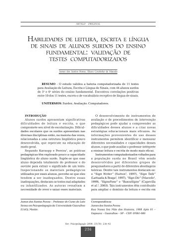 HABILIDADES DE LEITURA , ESCRITA E LÍNGUA DE ... - PePSIC