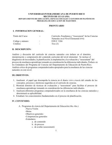 EDUC 3266 Currículo, Enseñanza y “Assessment” - Inter Guayama ...