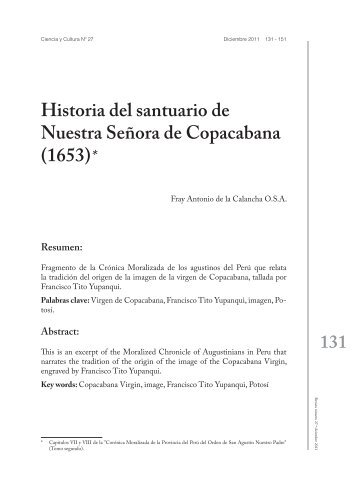 Historia del santuario de Nuestra Señora de Copacabana ... - SciELO