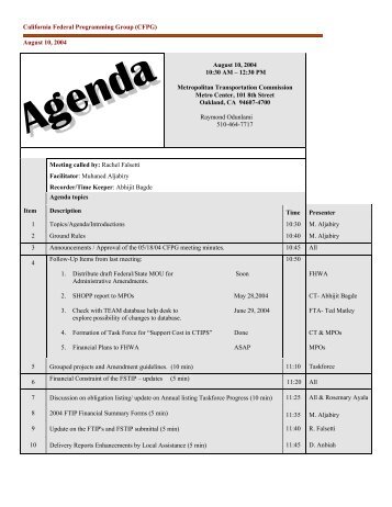 California Federal Programming Group (CFPG) August 10 ... - Caltrans