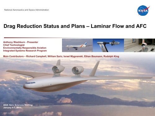 Drag Reduction Status and Plans – Laminar Flow and AFC - NASA