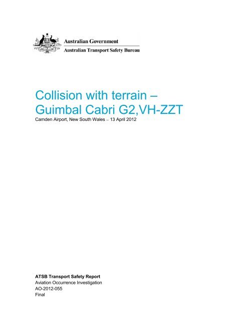 Tomaat Vertrek naar moeilijk Guimbal Cabri G2, VH-ZZT - Australian Transport Safety Bureau