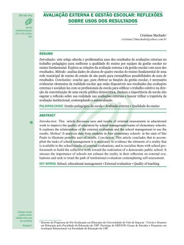 AVALIAÇÃO EXTERNA E GESTÃO ESCOLAR: REFLEXÕES ...