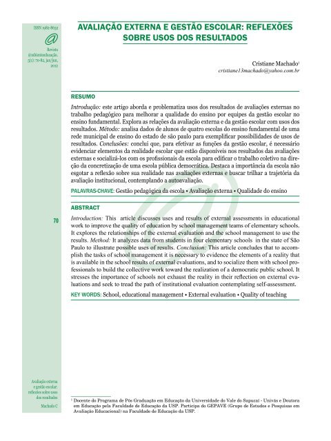 PDF) Usos das avaliações externas: concepções de equipes gestoras de  escolas da rede municipal de ensino de São Paulo