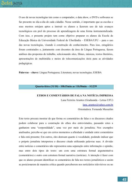 1 - ppgel/ileel/ufu - Universidade Federal de Uberlândia