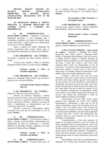 1 décima sessão solene da quarta sessão legislativa ordinária da ...