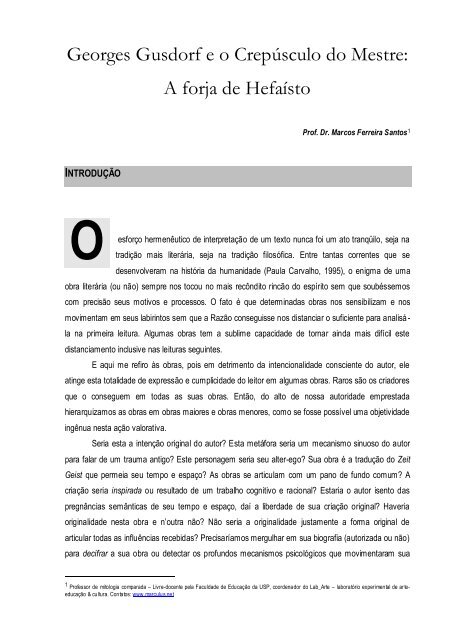 Georges Gusdorf eo Crepúsculo do Mestre: A forja de ... - marculus.net