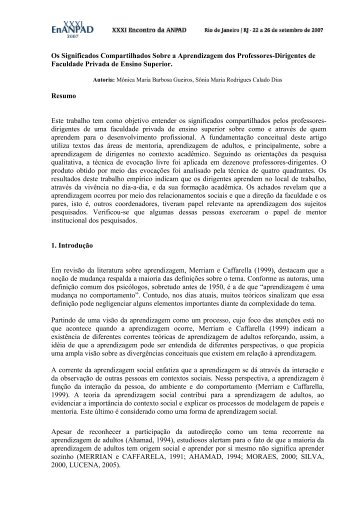 Os Significados Compartilhados Sobre a Aprendizagem ... - Anpad