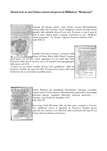 Alcuni testi su san Ciriaco conservati presso la ... - AnconaCultura