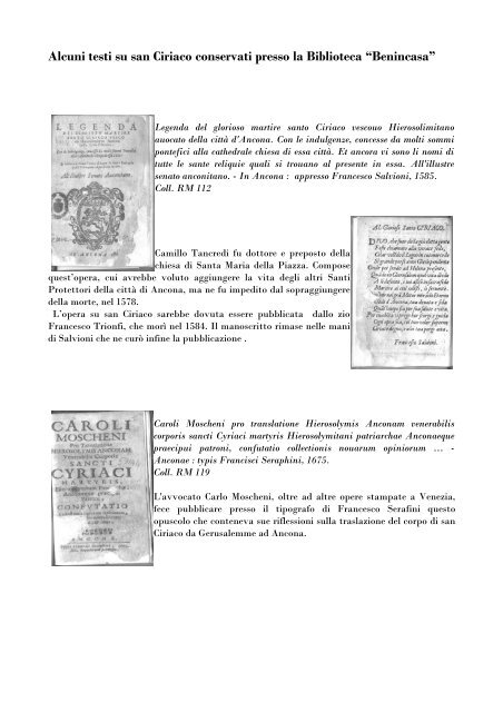 Alcuni testi su san Ciriaco conservati presso la ... - AnconaCultura