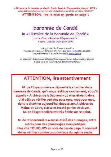 baronnie de Candé - histoire du Haut-Anjou