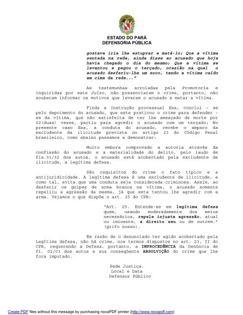 alegações finais legitima defesa - Defensoria Pública do estado do ...