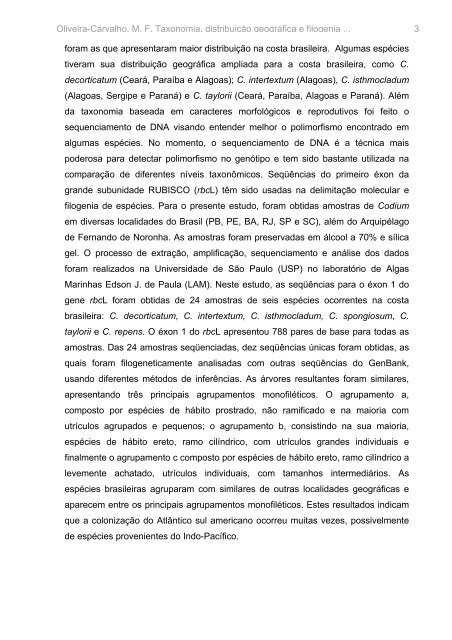 Taxonomia, distribuição geográfica e filogenia do gênero Codium