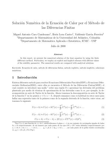 Solución Numérica de la Ecuación de Calor por el ... - ICMC - USP