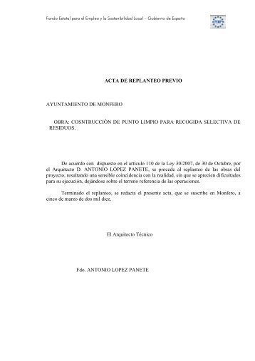 ACTA DE REPLANTEO PREVIO AYUNTAMIENTO DE MONFERO ...