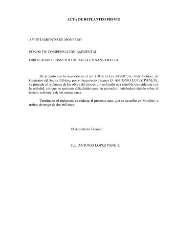 ACTA DE REPLANTEO PREVIO AYUNTAMIENTO DE MONFERO ...