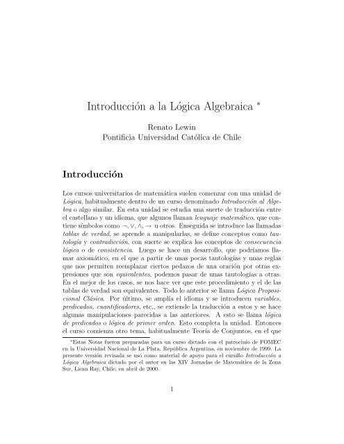 Introducción a la Lógica Algebraica ∗ - Facultad de Matemáticas ...