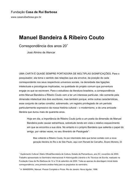 Manuel Bandeira & Ribeiro Couto - Fundação Casa de Rui Barbosa