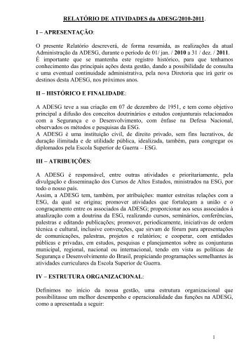 RELATÓRIO DE ATIVIDADES da ADESG/2010-2011. I ...