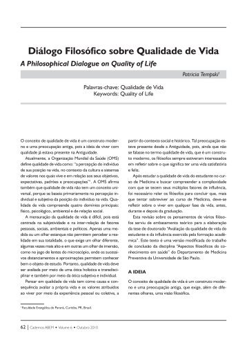 Diálogo Filosófico sobre Qualidade de Vida - Associação Brasileira ...