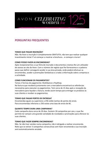 PERGUNTAS FREQUENTES - Avon Consigo - Ser Revendedora ...