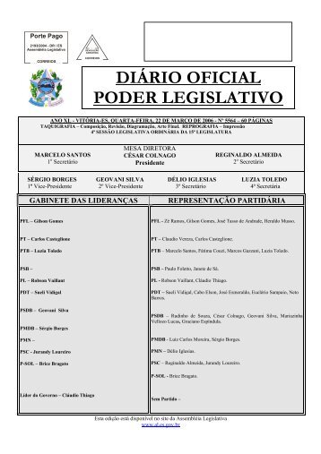 DIÁRIO OFICIAL PODER LEGISLATIVO - Assembléia Legislativa do ...