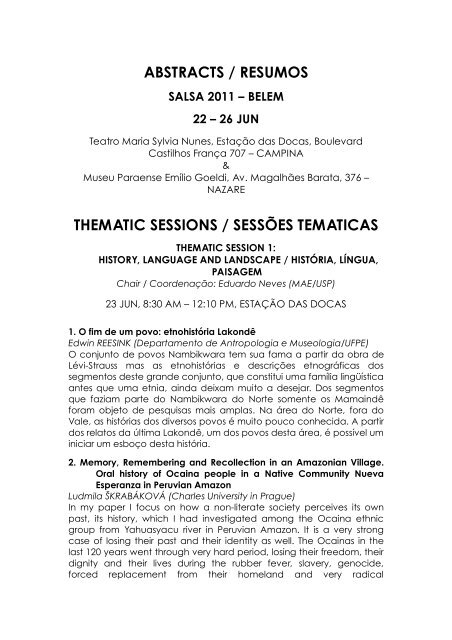 abstracts / resumos salsa 2011 – belem 22 - Society for the ...