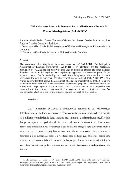 Psicologia e Educação, 6 (1), 2007 Dificuldades na Escrita de ...