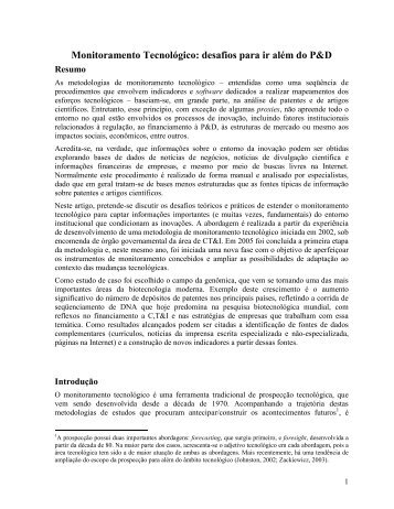 Monitoramento Tecnológico: desafios para ir além do P&D