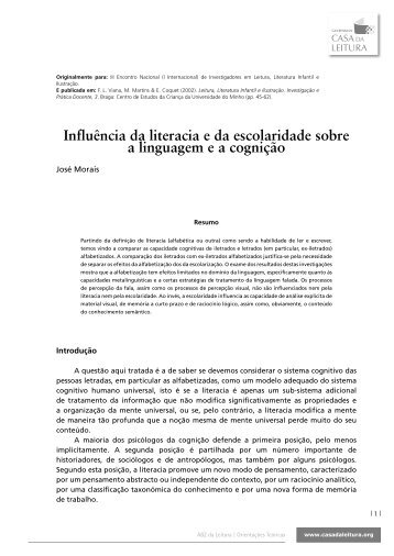 Influência da literacia e da escolaridade sobre a ... - Casa da Leitura