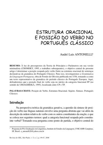 “Estrutura Oracional e Posição do Verbo no Português Clássico”.