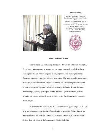 Discurso de Posse - Academia de Letras da Bahia