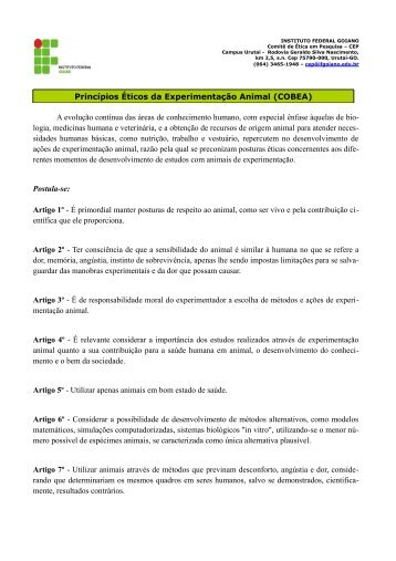 Princípios Éticos da Experimentação Animal - Instituto Federal Goiano