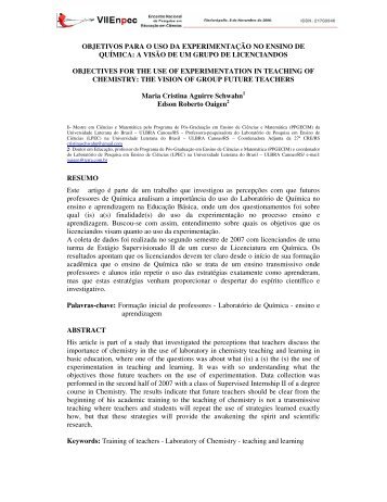 objetivos para o uso da experimentação no ensino de química