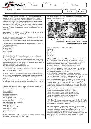 Exercícios / /2012 3° Ano Consuelo H. da Arte 141 - Colégio ...