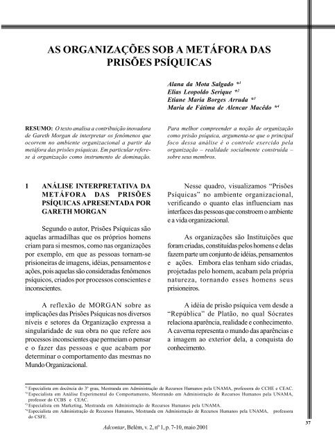 as organizações sob a metáfora das prisões psíquicas - Unama