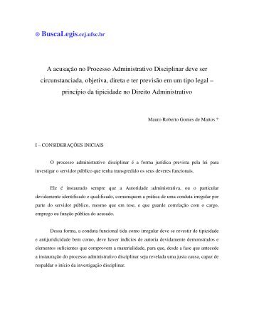 A acusação no Processo Administrativo Disciplinar ... - BuscaLegis