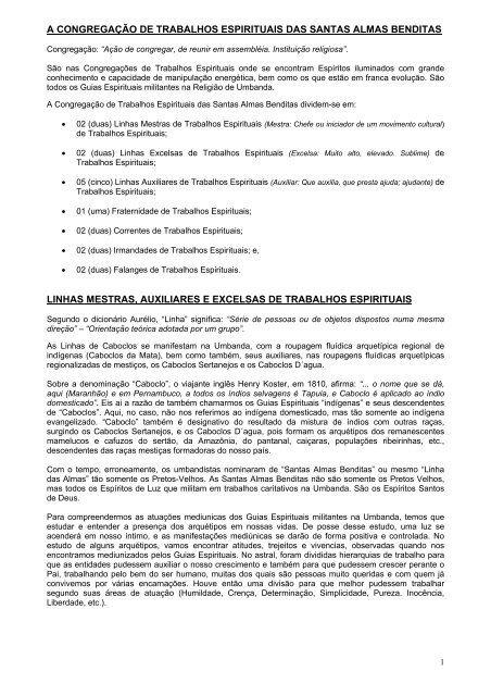a congregação de trabalhos espirituais das santas - Umbanda