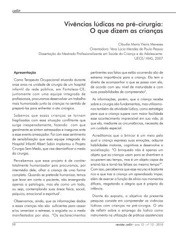 Vivências lúdicas na pré-cirurgia: O que dizem as crianças - CETO