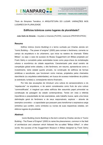 Edifícios Icônicos como lugares da pluralidade? - ANPARQ