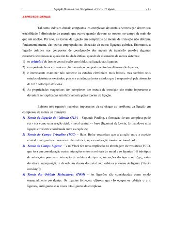 Ligações Químicas nos Complexos - Departamento de Química/UFMG