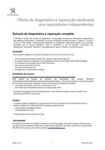 Oferta de diagnóstico e reparação destinada aos reparadores ...