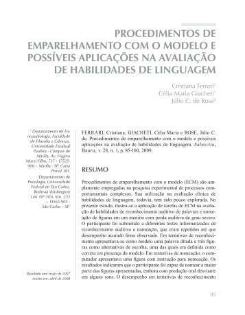 Procedimentos de emparelhamento com o modelo e possíveis - USC