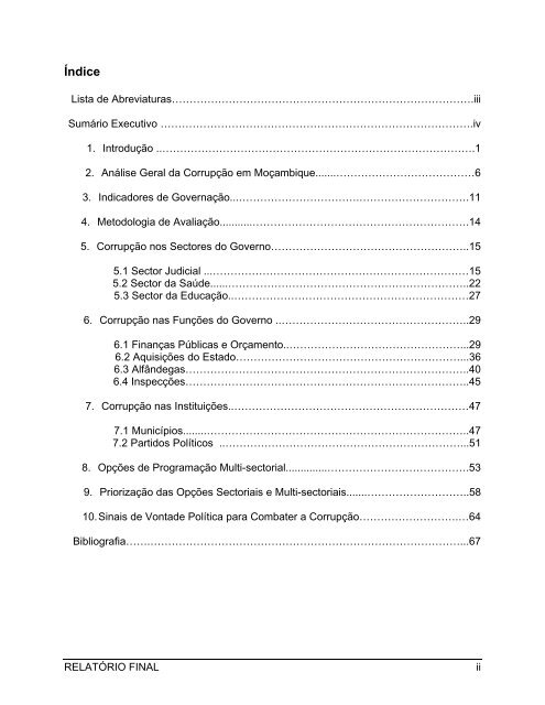 AVALIAÇÃO DA CORRUPÇÃO: MOÇAMBIQUE