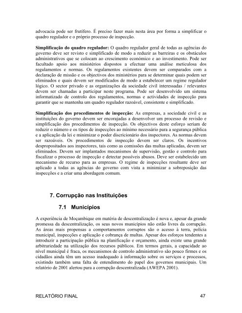 AVALIAÇÃO DA CORRUPÇÃO: MOÇAMBIQUE