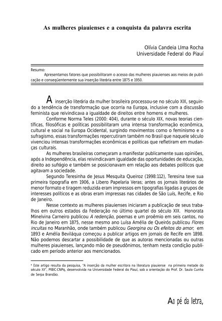 Olívia Candeia Lima Rocha (UFPI) - Revista Ao Pé da Letra